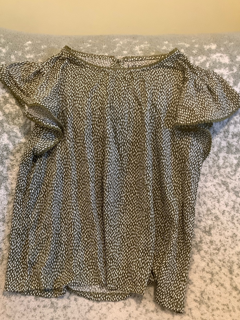 Loft Linen Women's Flutter Sleeve Olive Green Blouse with Dots Size XL NWOT